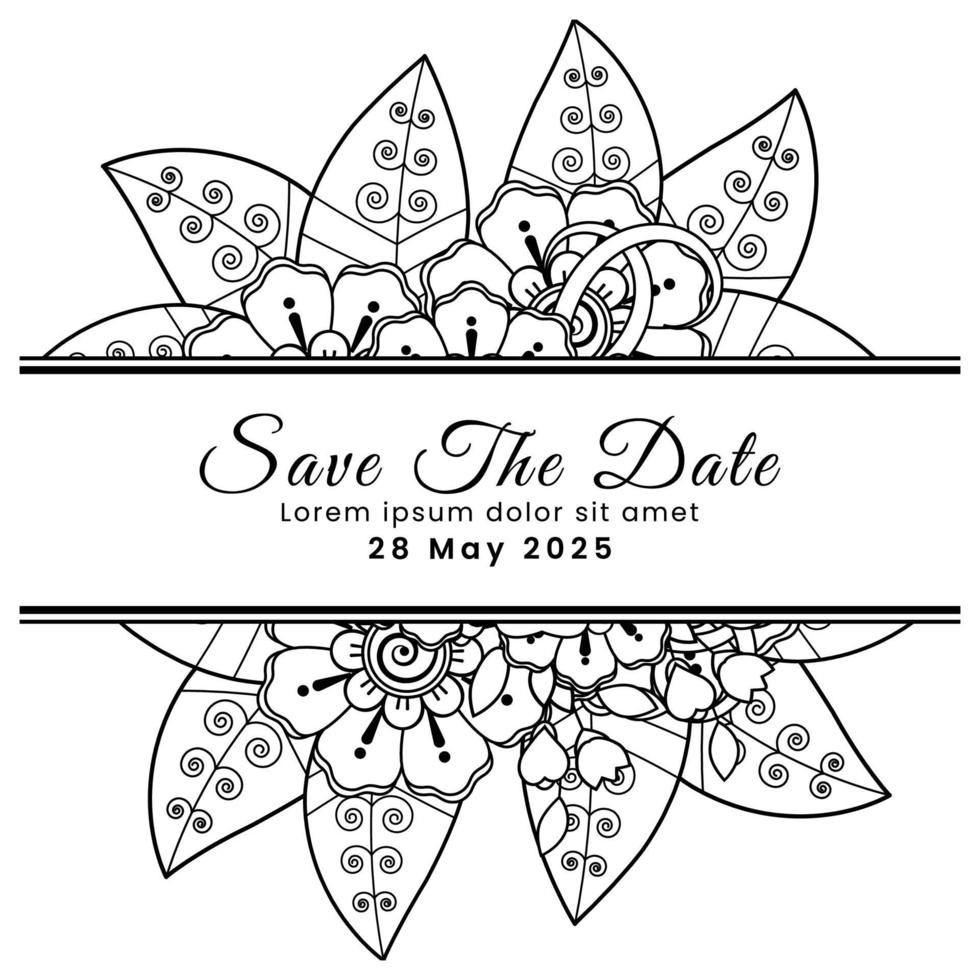 Save the date with mehndi flower. decoration in ethnic oriental, doodle ornament. vector