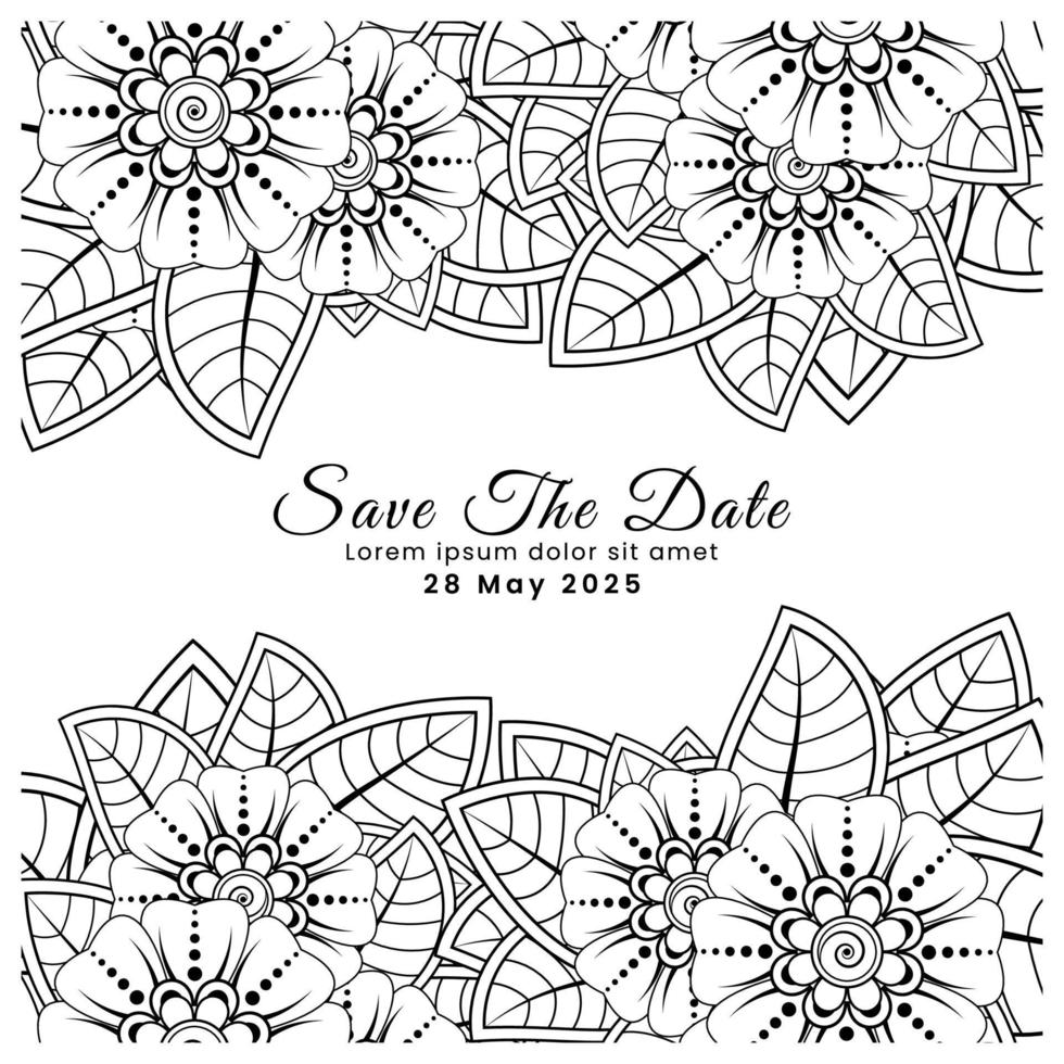 Save the date with mehndi flower. decoration in ethnic oriental, doodle ornament. vector