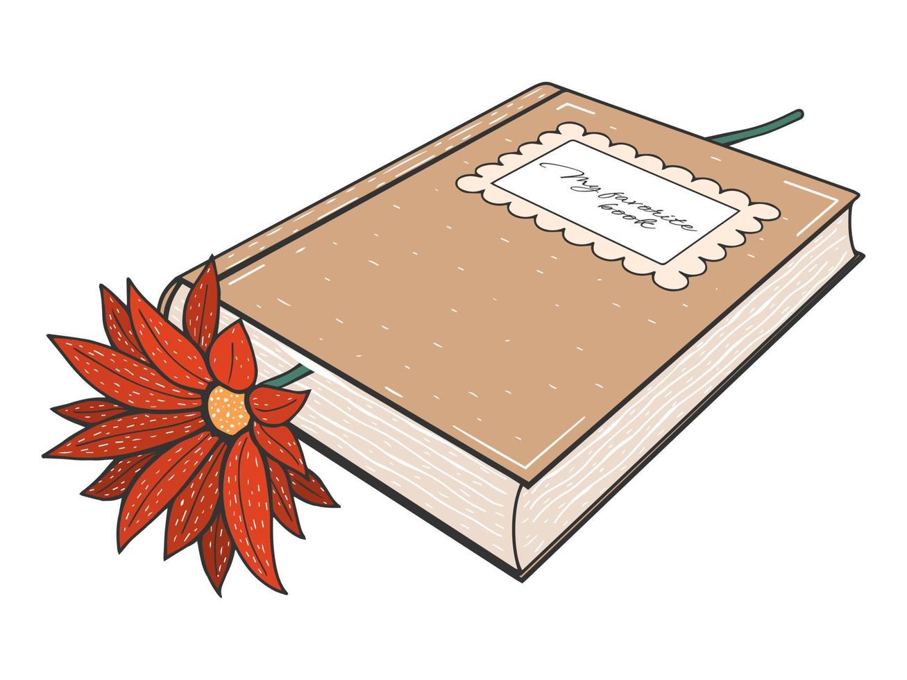 libro dibujado a mano con flor. ilustración vectorial. aislado en blanco. tatuaje, arte lineal, colorido. vector