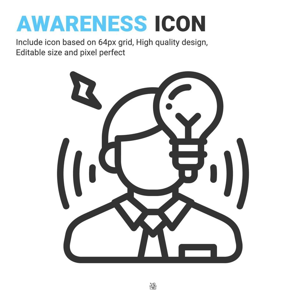 vector de icono de conciencia con estilo de contorno aislado sobre fondo blanco. concepto de icono de símbolo de signo de idea de ilustración vectorial para negocios, finanzas, industria, empresa, aplicaciones, web, ui, ux y proyecto