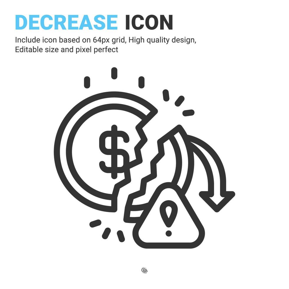 vector de icono de disminución con estilo de contorno aislado sobre fondo blanco. crisis de ilustración vectorial, concepto de icono de símbolo de signo de inflación para negocios, finanzas, industria, empresa, web y proyecto