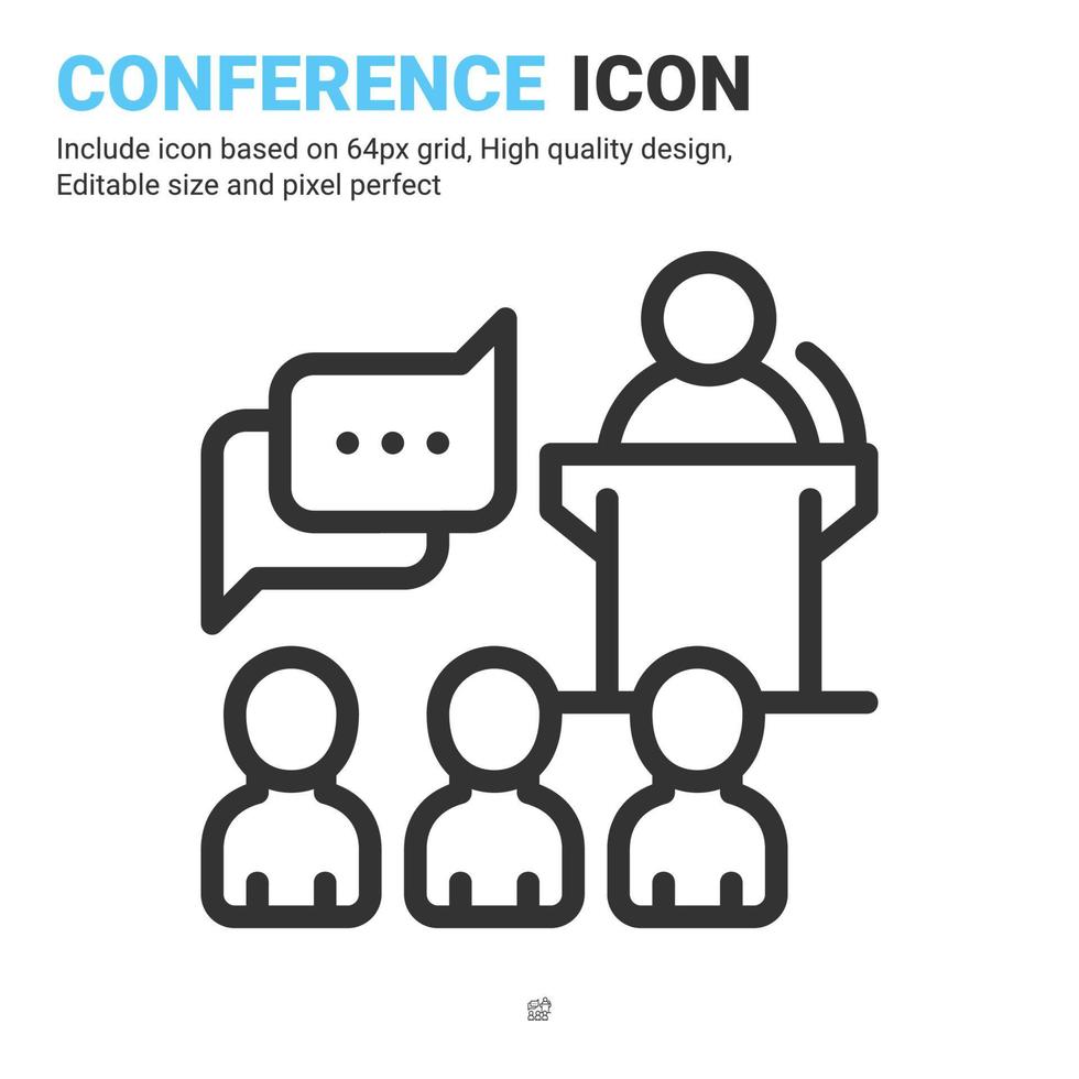 Conference icon vector with outline style isolated on white background. Vector illustration presentation sign symbol icon concept for business, finance, industry, company, apps, web and project