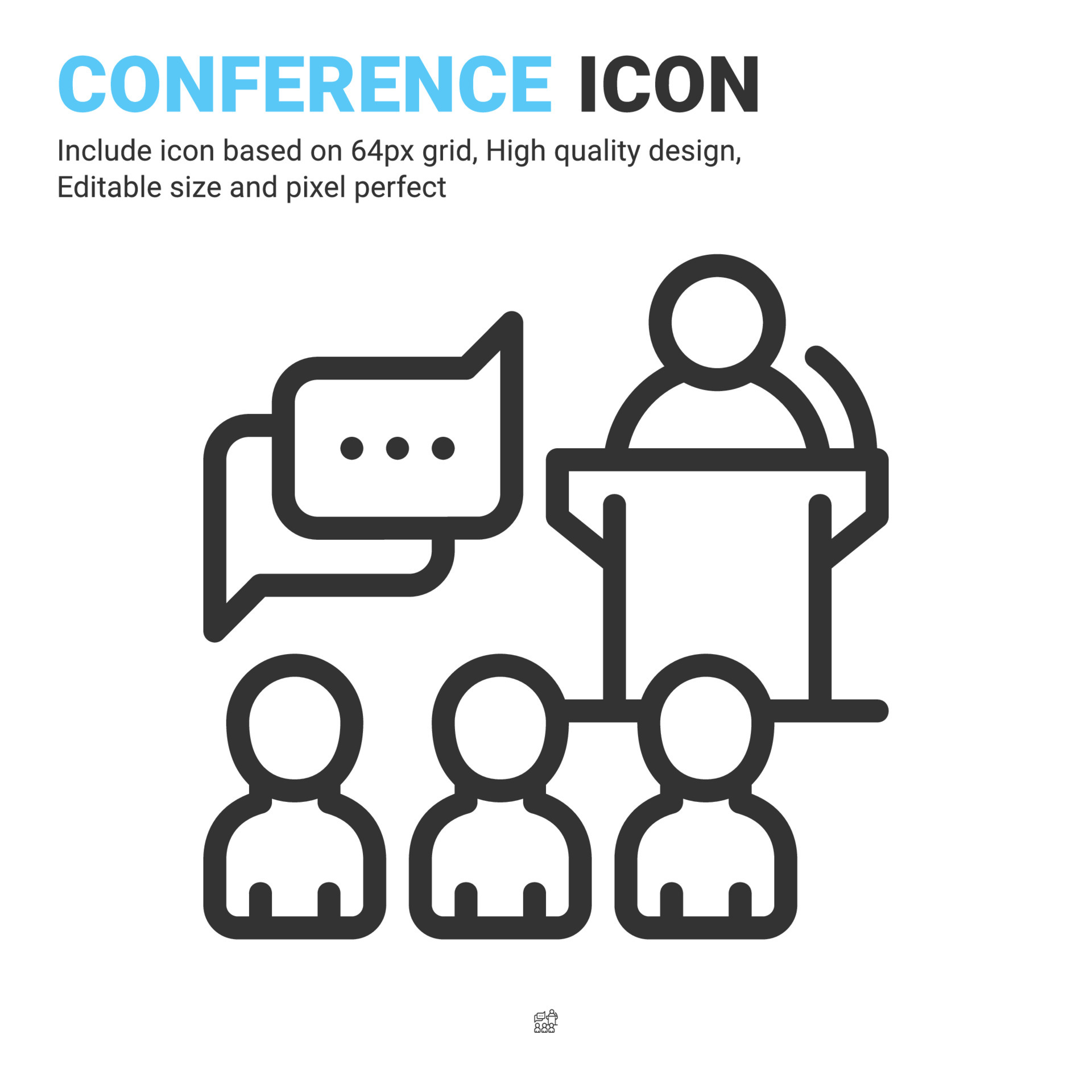 Conference icon vector with outline style isolated on white background