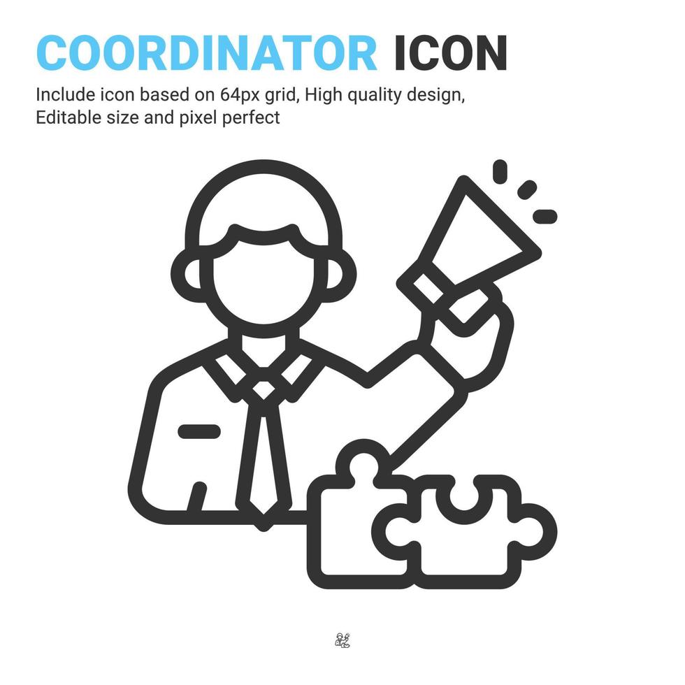 vector de icono de coordinador con estilo de contorno aislado sobre fondo blanco. icono de símbolo de signo de gerente de ilustración vectorial concepto para negocios, finanzas, industria, empresa, aplicaciones, web y proyecto