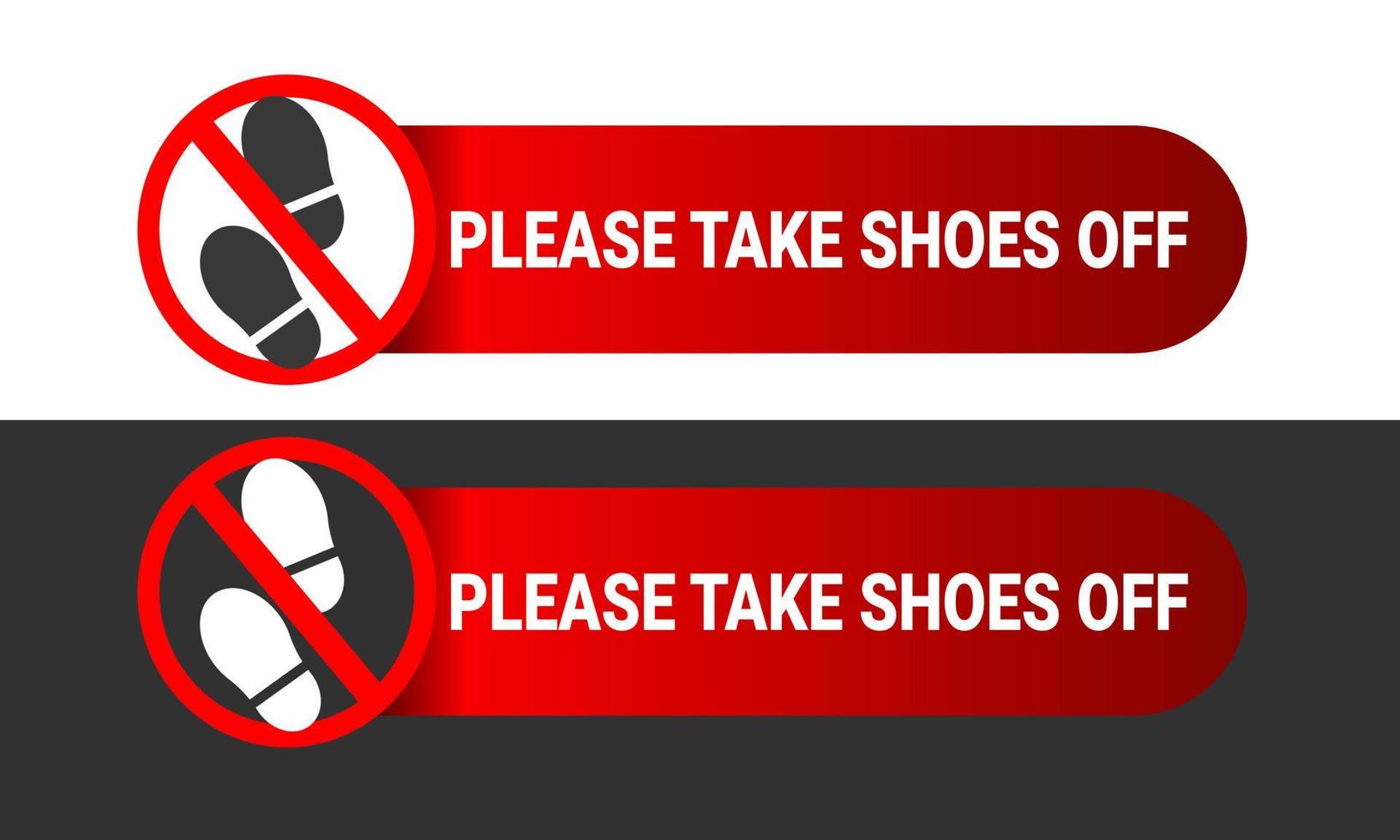 Quítese los zapatos el letrero con la ilustración de la silueta de las huellas para la etiqueta adhesiva roja imprimible. señal prohibida vector