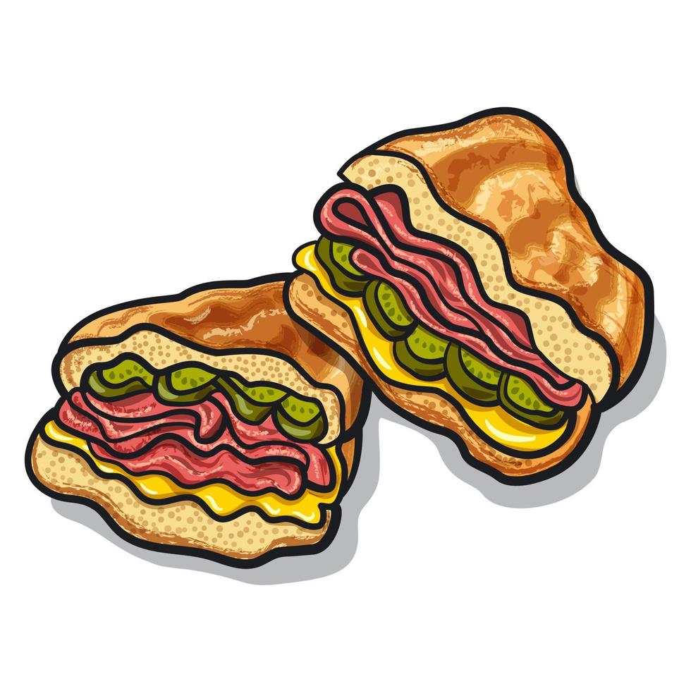 cuban sandwiches with ham vector