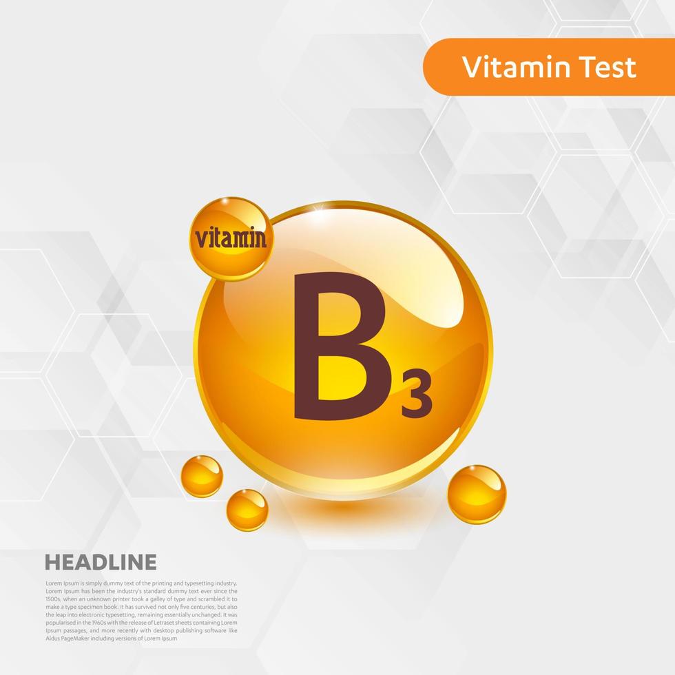 Vitamin B3 sun icon collection set, body cholecalciferol. golden drop Vitamin complex drop. Medical for heath Vector illustration