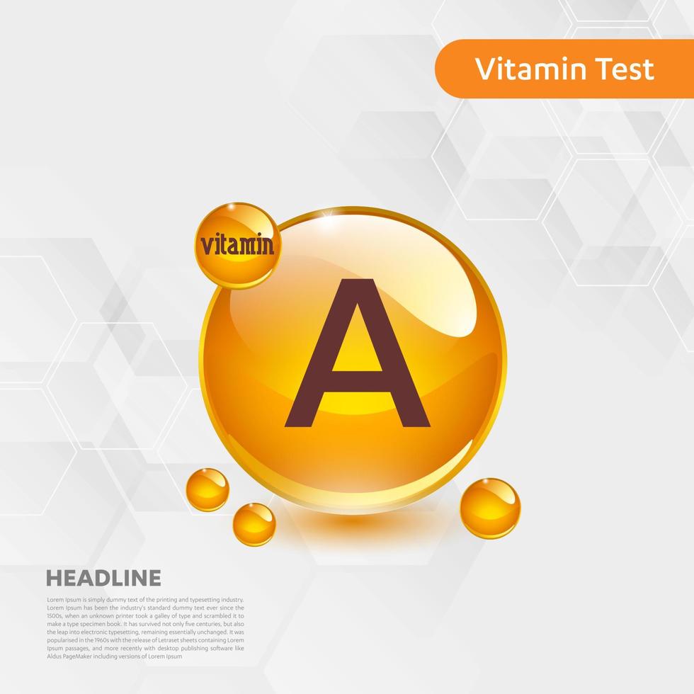 Vitamin A sun icon collection set, body cholecalciferol. golden drop Vitamin complex drop. Medical for heath Vector illustration