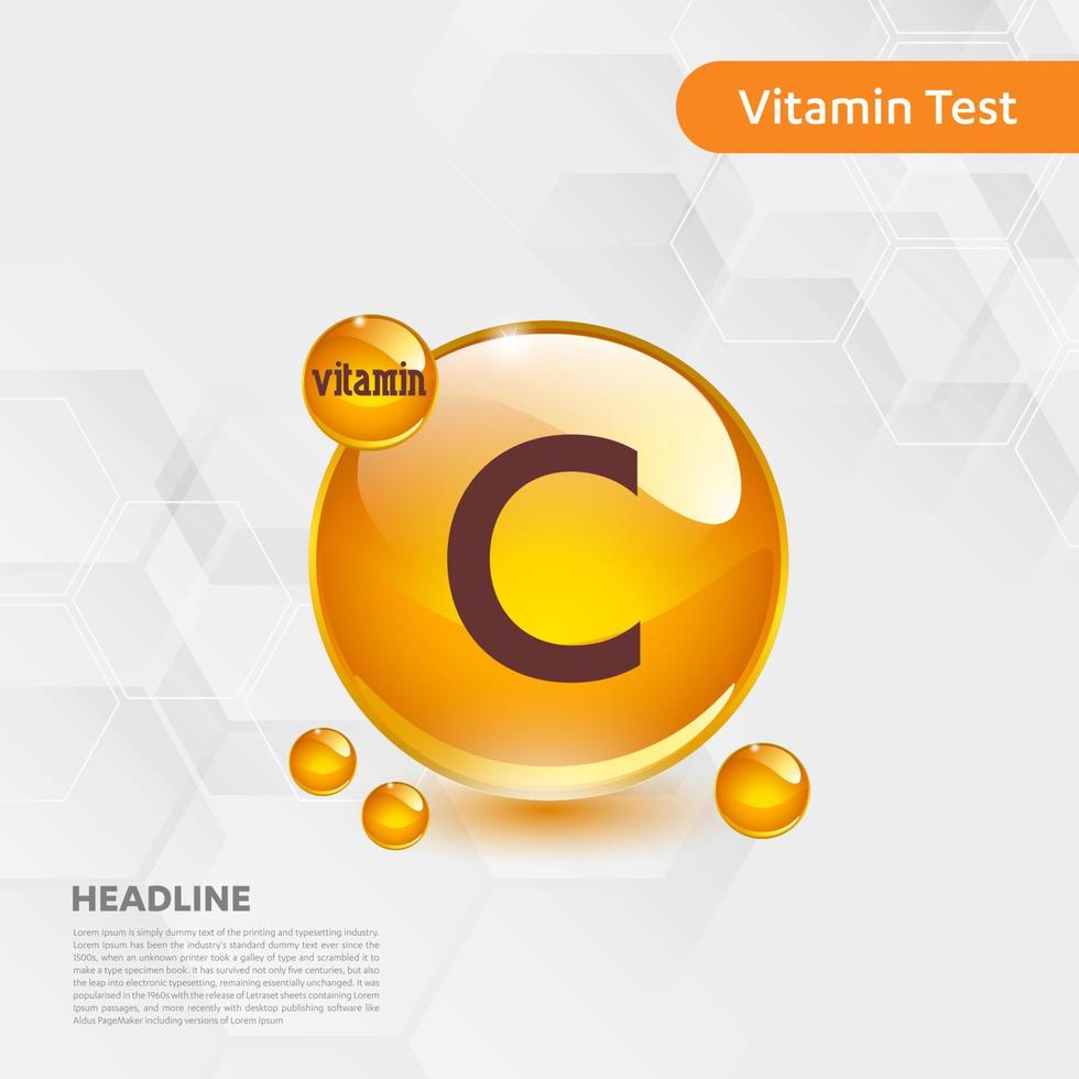 Vitamin C sun icon collection set, body cholecalciferol. golden drop Vitamin complex drop. Medical for heath Vector illustration