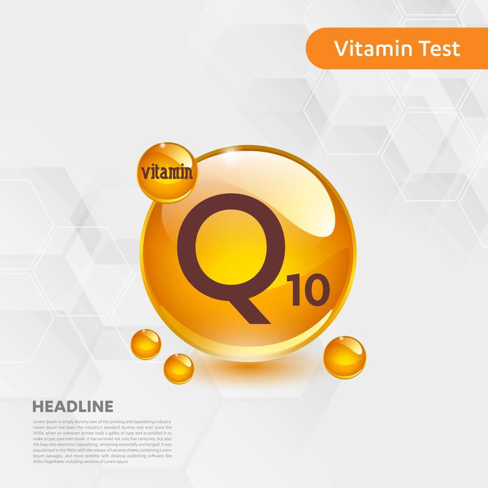 Vitamin Q10 sun icon collection set, body cholecalciferol. golden drop Vitamin complex drop. Medical for heath Vector illustration