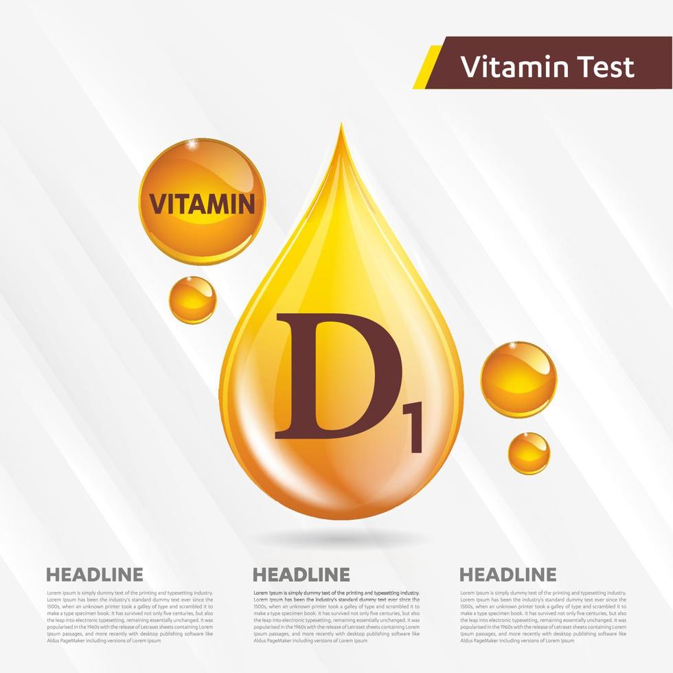 Vitamin D1 sun icon collection set, body cholecalciferol. golden drop Vitamin complex drop. Medical for heath Vector illustration