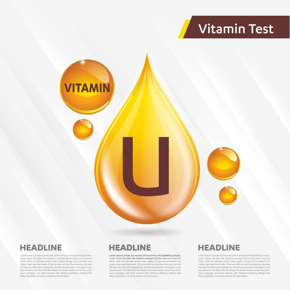 Vitamin U sun icon collection set, body cholecalciferol. golden drop Vitamin complex drop. Medical for heath Vector illustration