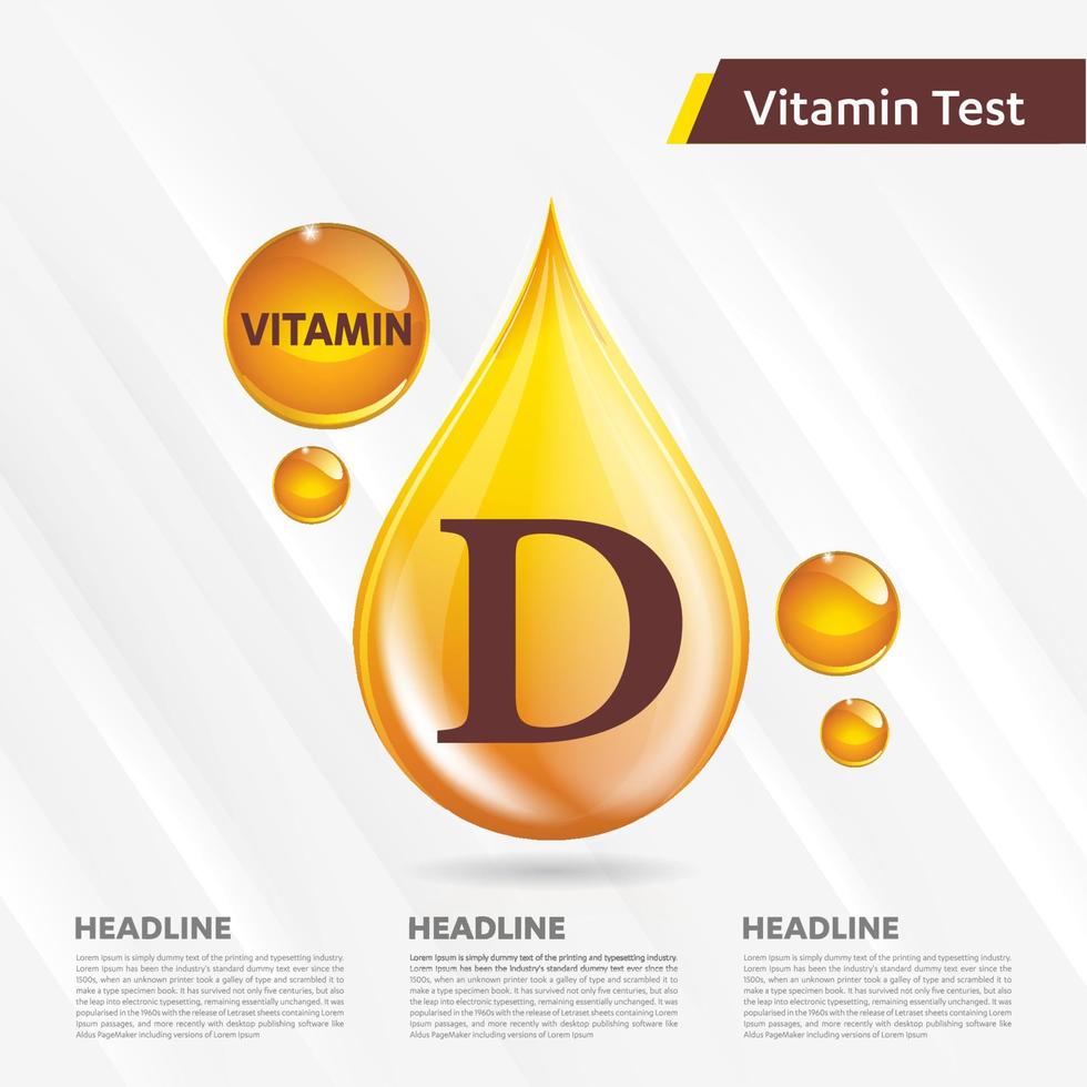Vitamin D sun icon collection set, body cholecalciferol. golden drop Vitamin complex drop. Medical for heath Vector illustration