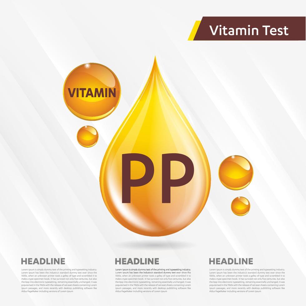 Vitamin PP sun icon collection set, body cholecalciferol. golden drop Vitamin complex drop. Medical for heath Vector illustration