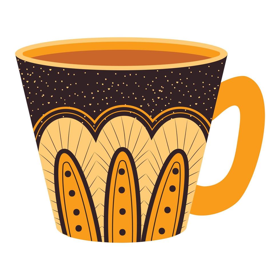 Ceramic Orange Mug with Scandinavian Pattern vector