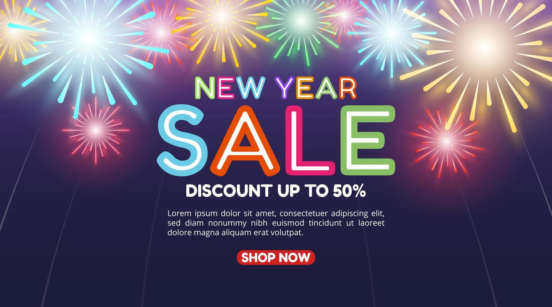 New year sale banner with fireworks in the sky vector
