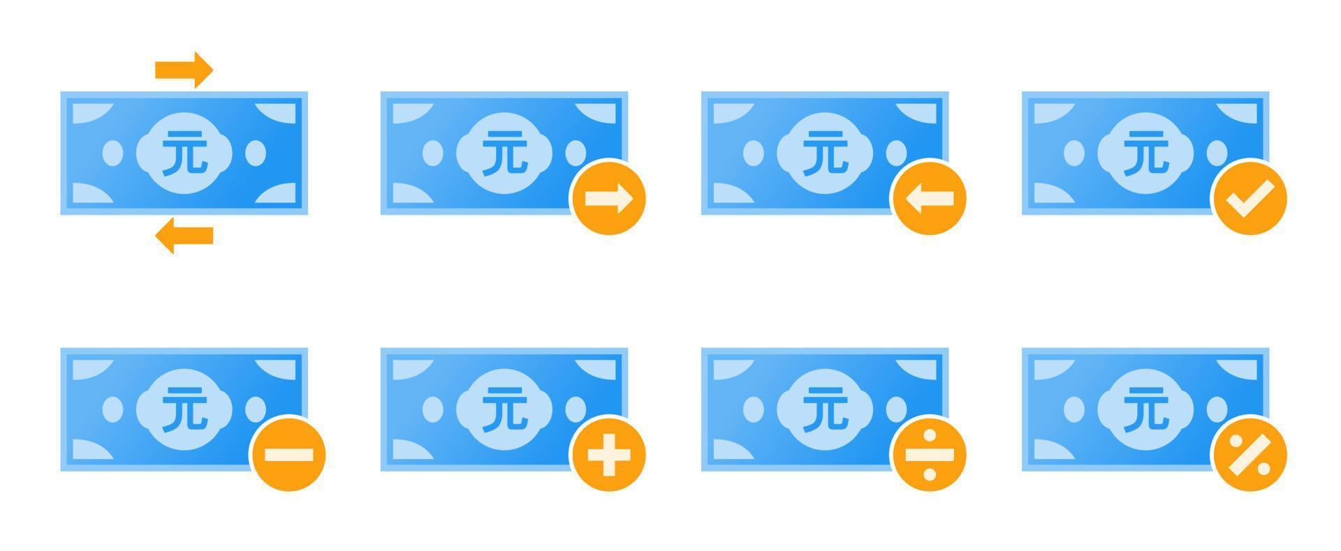 New Taiwan Dollar Money Transaction Icon Set vector