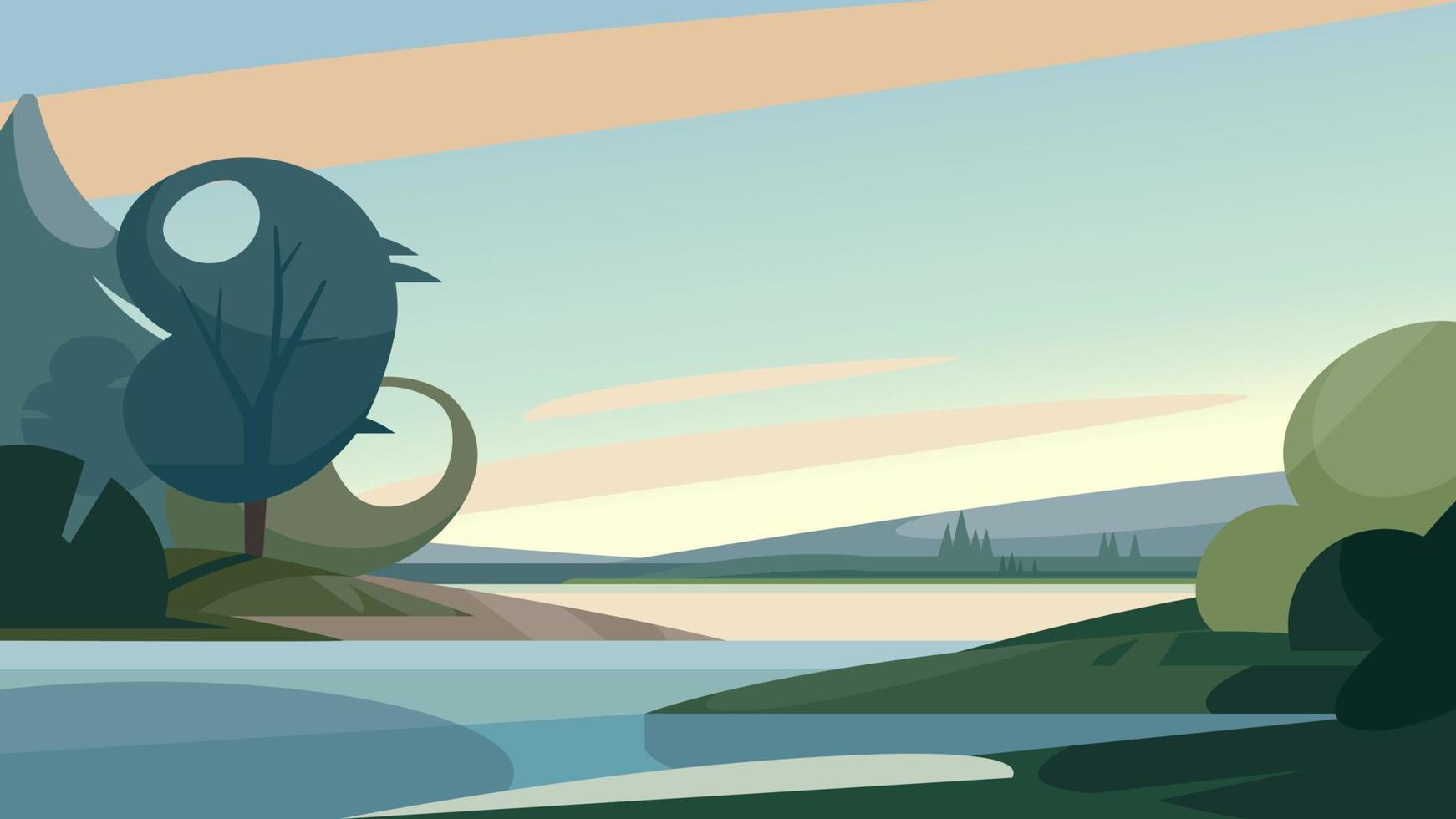 Spring landscape with river. vector
