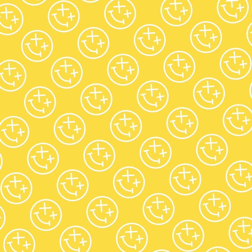 seamless pattern with cute smiley wasted doodle face shape yellow white background ready for your design packaging vector