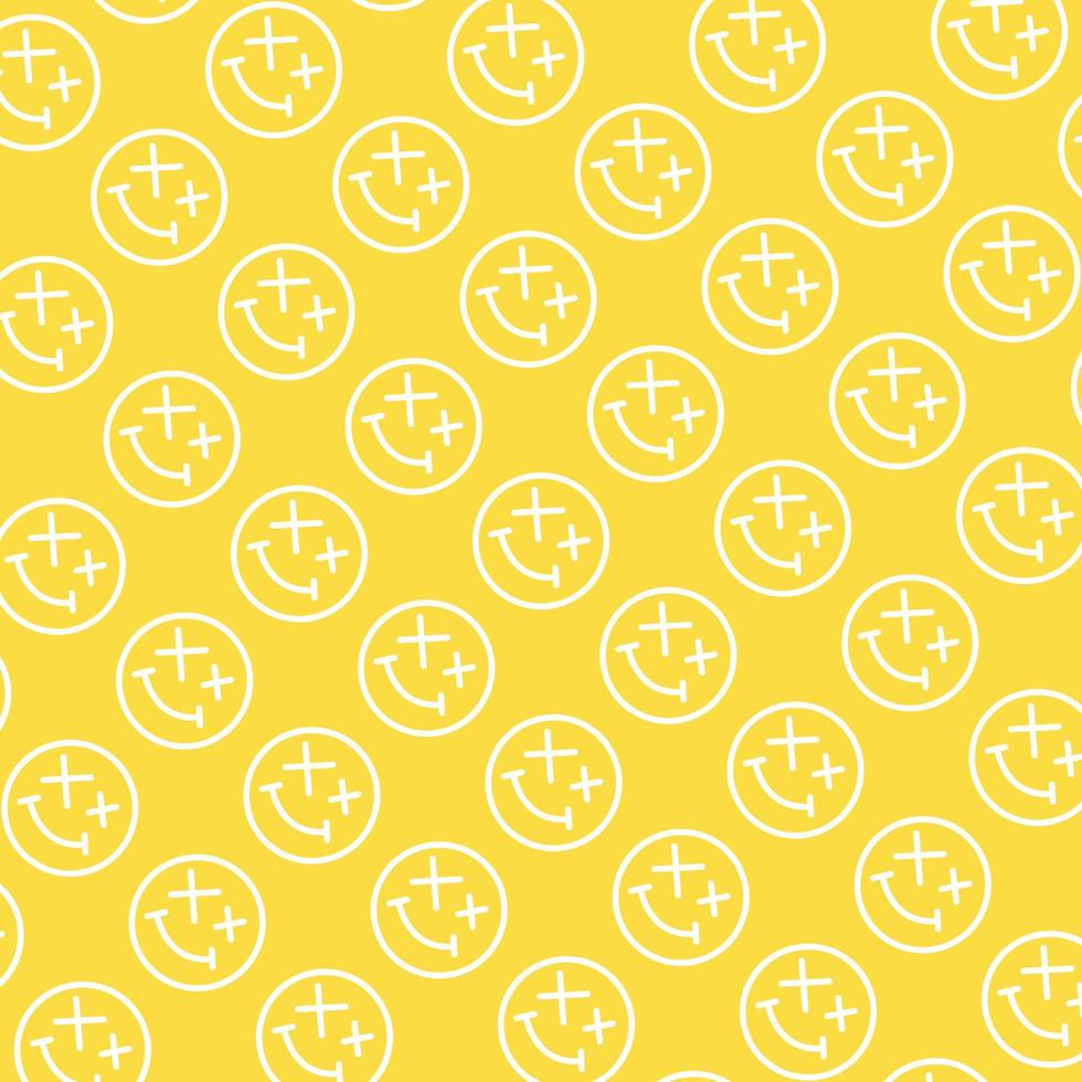 Patrón sin fisuras con lindo smiley desperdiciado doodle forma de cara fondo blanco amarillo listo para su diseño de empaque vector