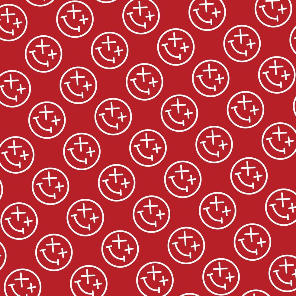 seamless pattern with cute smiley wasted doodle face shape dark blood red white background ready for your design packaging vector