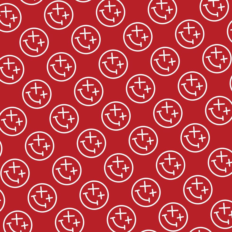 seamless pattern with cute smiley wasted doodle face shape dark blood red white background ready for your design packaging vector