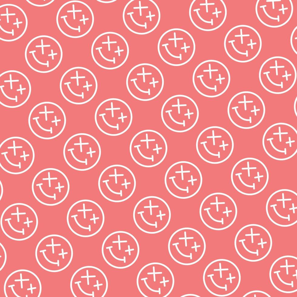 seamless pattern with cute smiley wasted doodle face shape pink white background ready for your design packaging vector