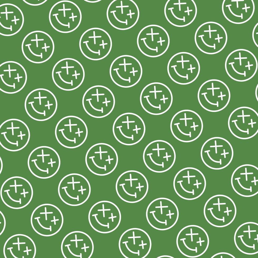 Patrón sin fisuras con lindo smiley desperdiciado doodle forma de cara hierba verde fondo blanco listo para su diseño de empaque vector