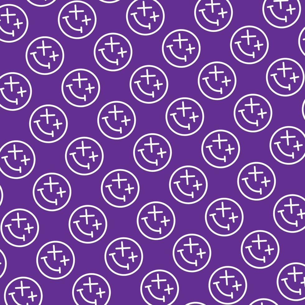 Patrón sin fisuras con lindo smiley desperdiciado doodle forma de cara violeta violeta fondo blanco listo para su diseño de empaque vector