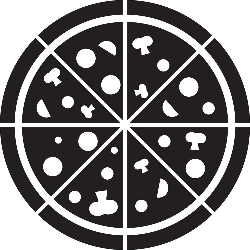 Pizza. icono blanco y negro vector