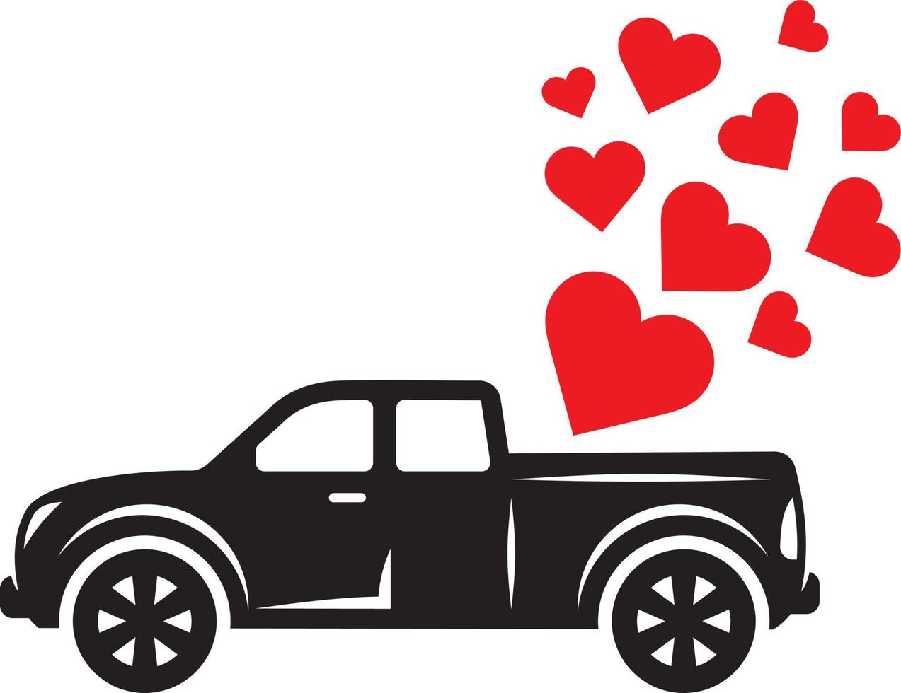 Pickup truck with hearts vector