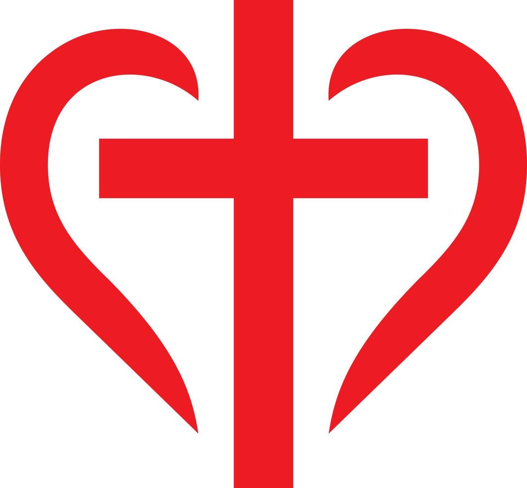 Cross and heart in red vector