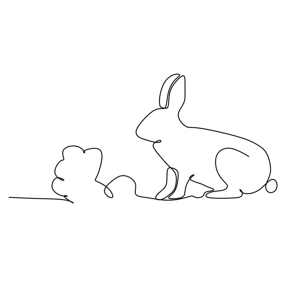 Single continuous line drawing funny rabbit for pet shop logo identity. Cute bunny animal mascot concept for kids toy shop icon. Full length one line animation illustration. vector