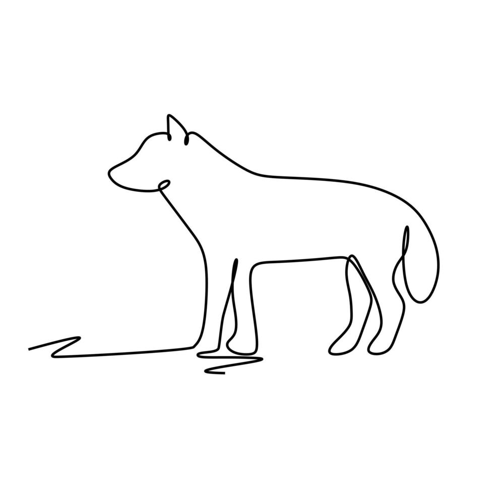 One single continuous doodle outline silhouette hand drawn art line wild animal polar gray predator lone leader wolf vector