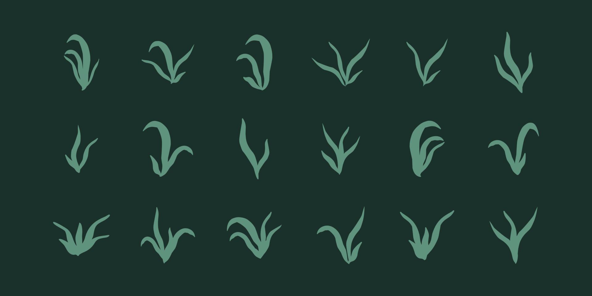 set of silhouette plants seaweed algae aquatic water plant grass for aquarium. isolated vector hand drawn illustration in doodle style.