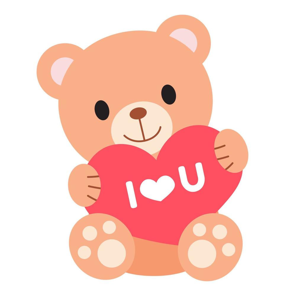 Cute cartoon Teddy bear with big heart. I love you quote. Illustration for cards, clothes, baby shower, textile and books. Children design element. Positive funny print for Birthday and Valentine day vector