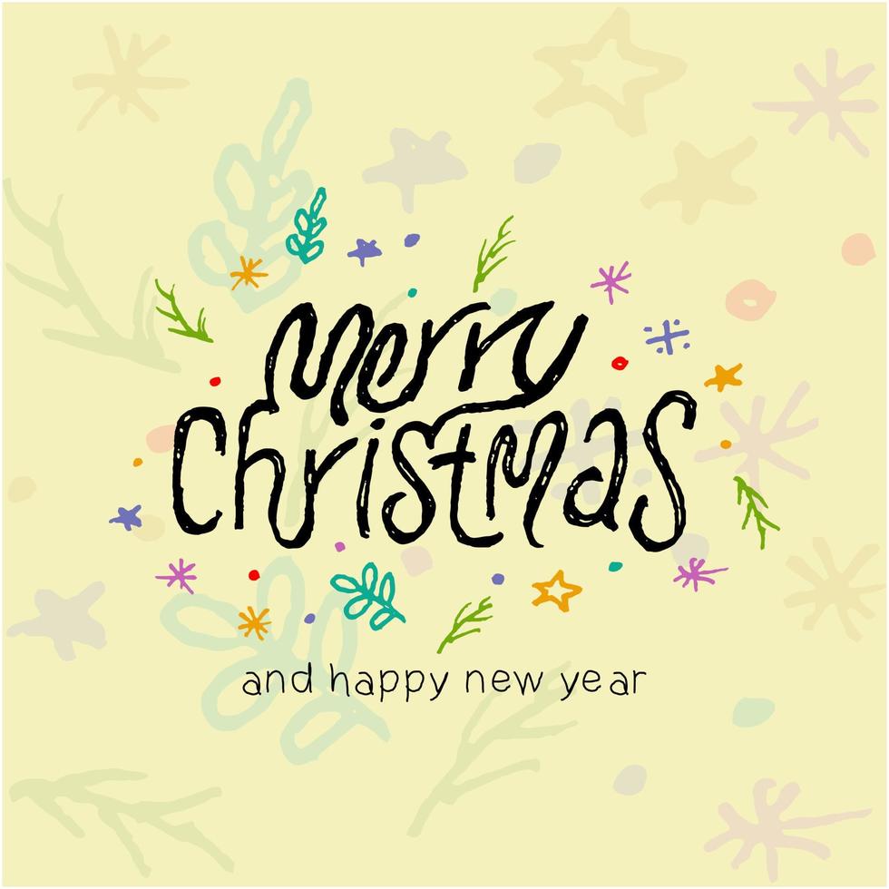 Feliz Navidad texto, plantilla de tarjeta de diseño de letras, alfabetos de escritura a mano, vector