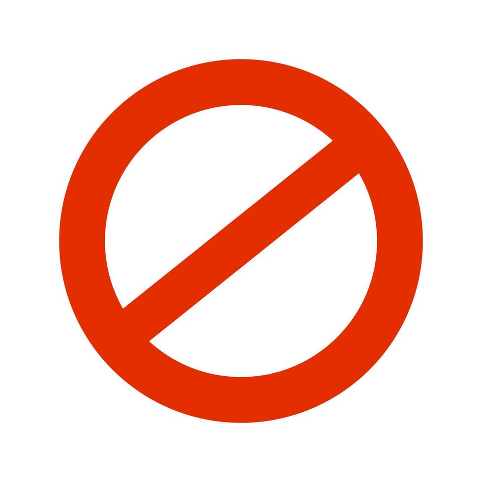 Prohibition symbol. Prohibition sign. Prohibition red vector icon isolated on white background.