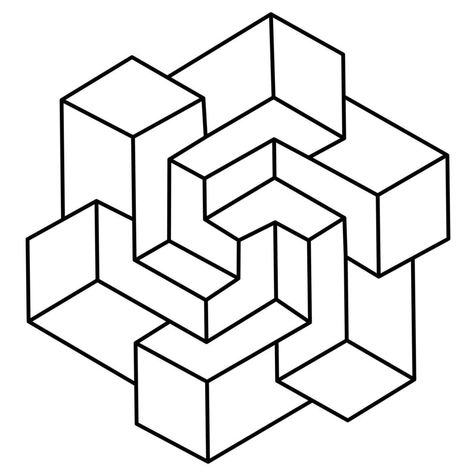 Impossible shape logo design, optical illusion object. Sacred geometry figure. Optical art. vector