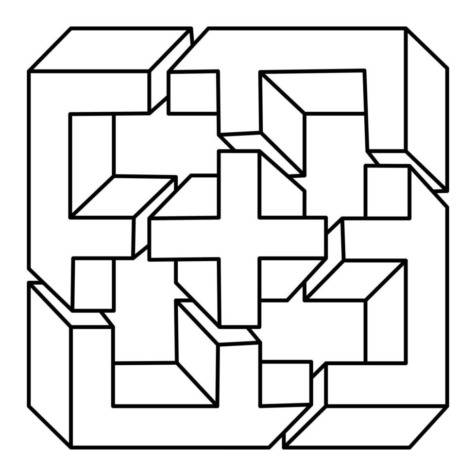 Impossible optical illusion shape. Sacred geometry. Optical art object. Impossible figure. vector