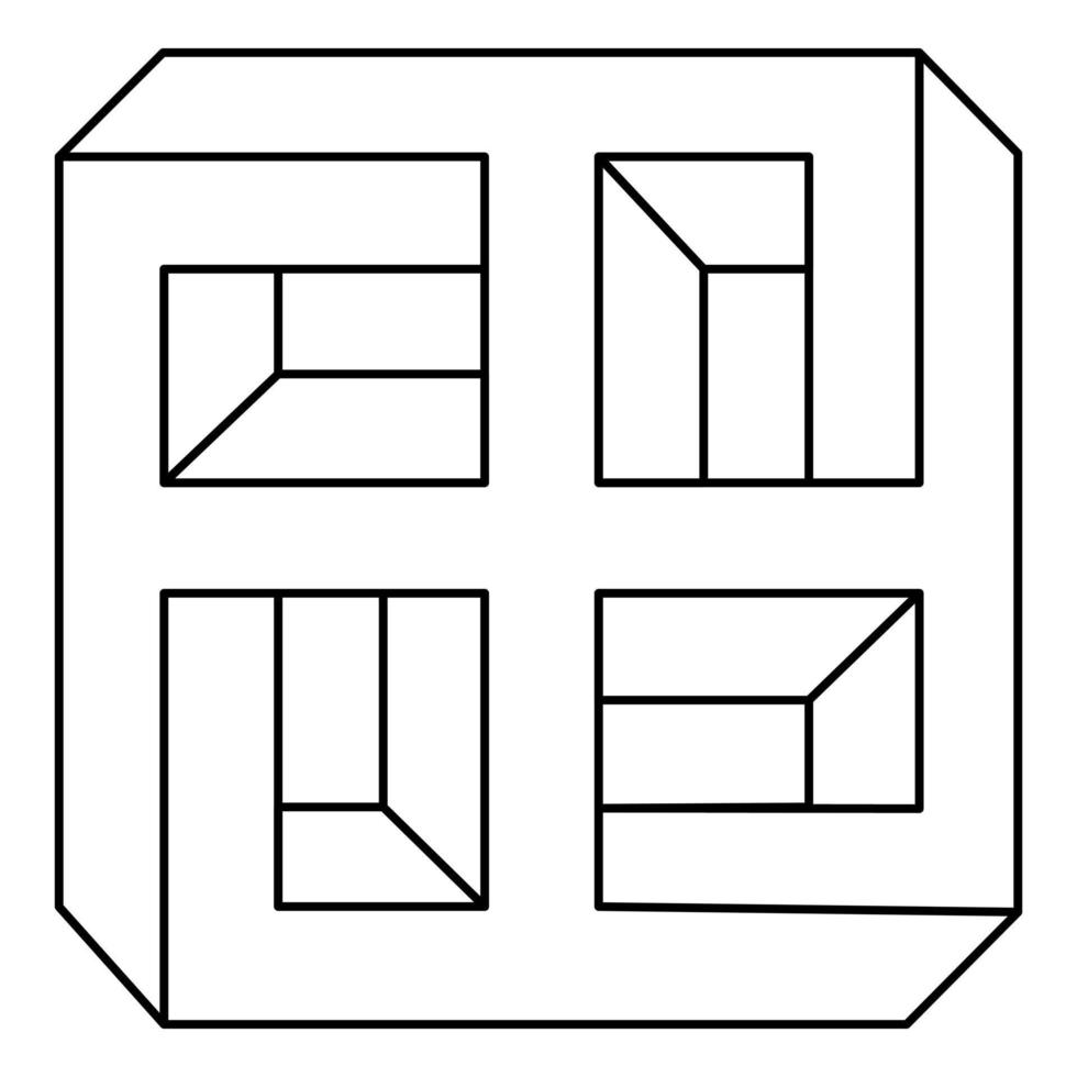 Impossible cube. Line art. Impossible shape. Optical illusion object. Op art. vector