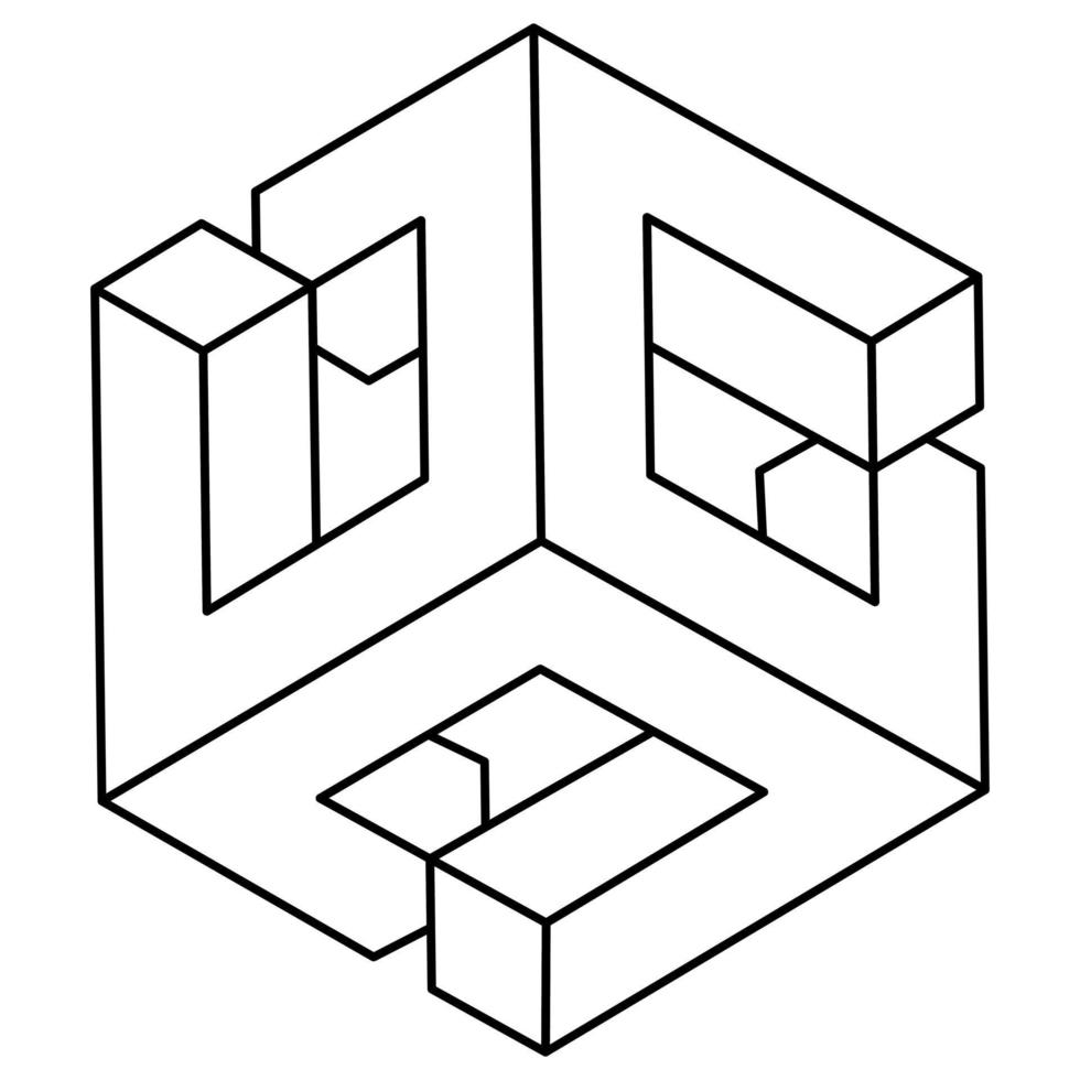 Impossible cube. Line design. Impossible shape. Optical illusion object. Op art figure. vector