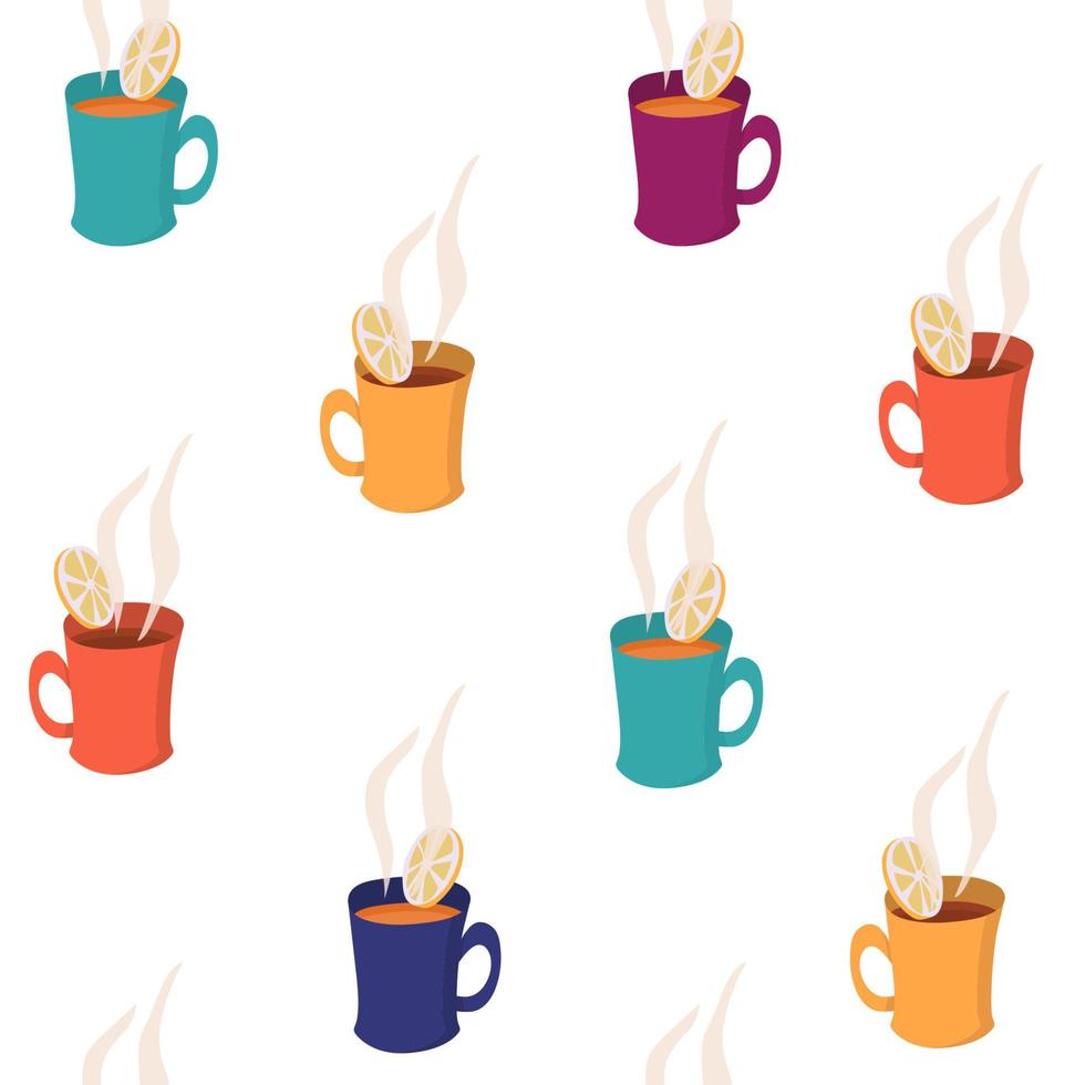 Colorful mugs seamless pattern on white vector