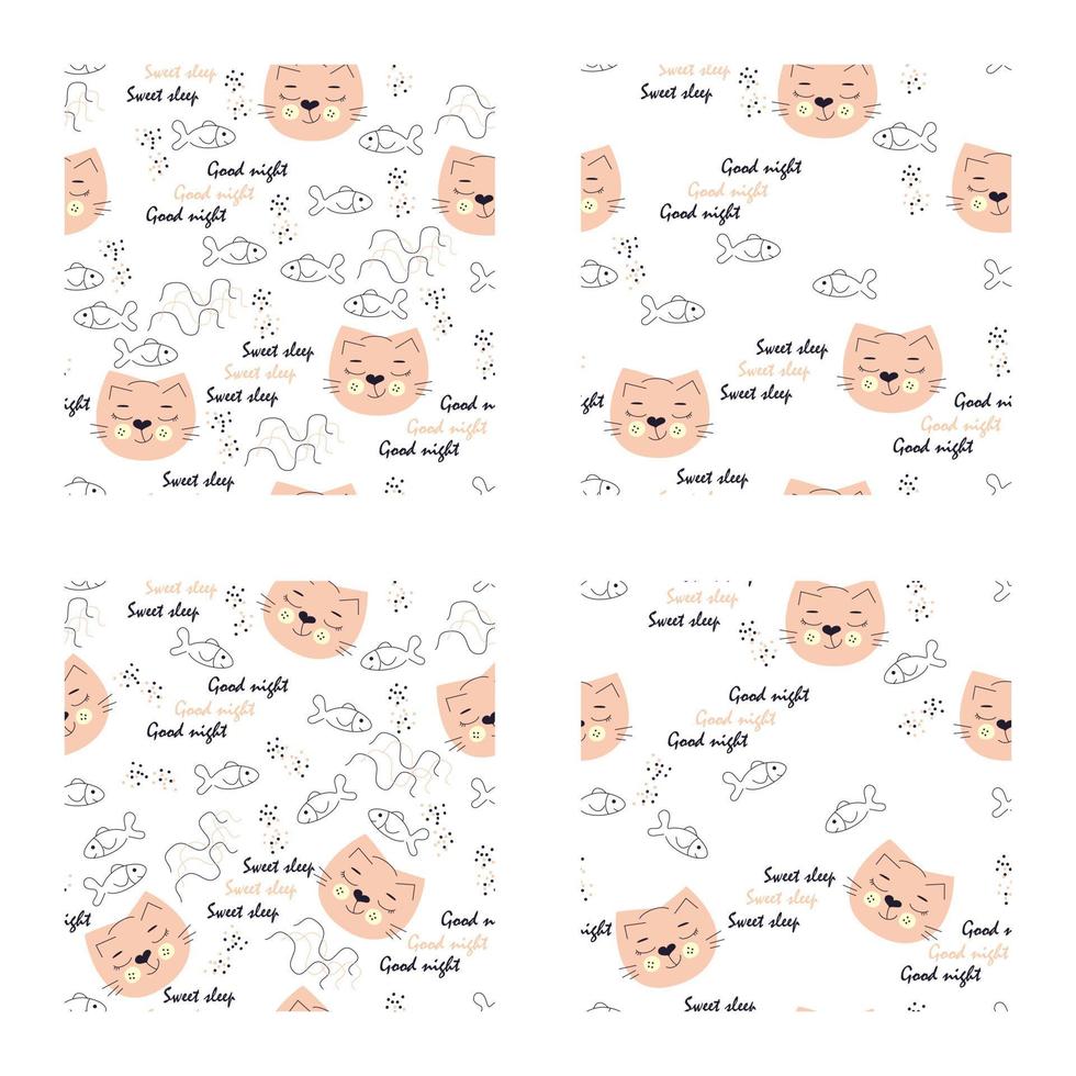 Seamless patterns with cats for children's clothes. Vector collection.