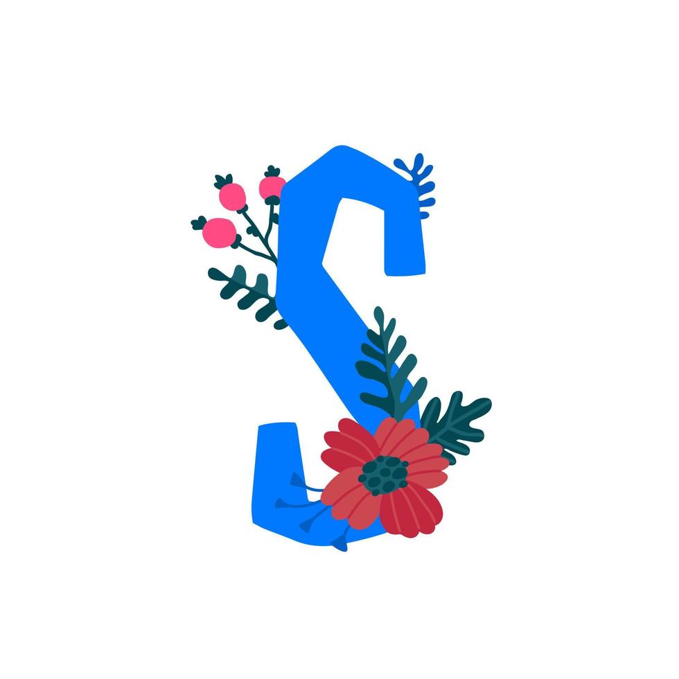 letra latina en flores y plantas. vector. carta en elementos decorativos para inscripciones. logo de la compañía. cartel o monograma. vector