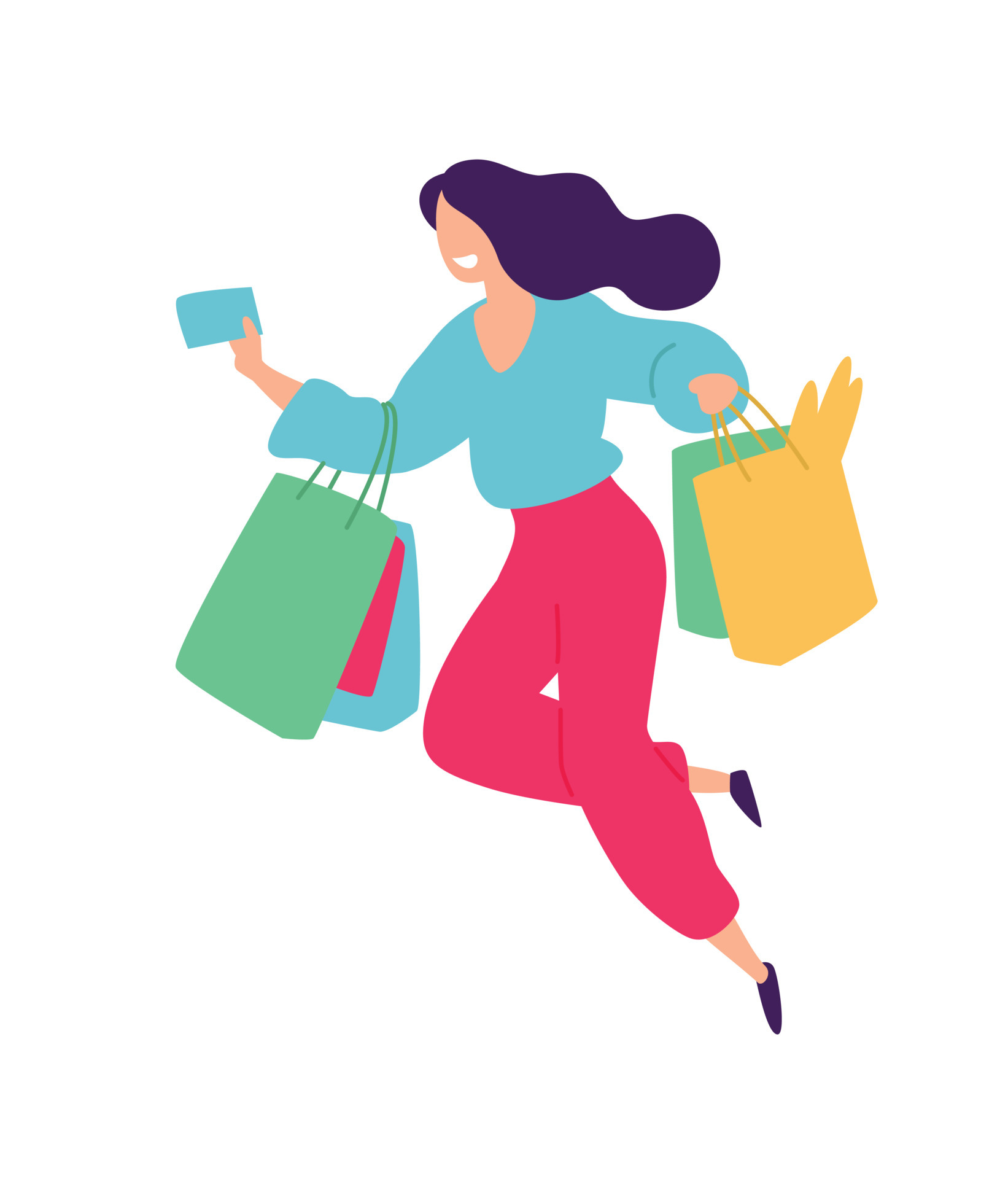 Illustration of a girl with shopping. Vector. Positive flat illustration in  cartoon style. Discounts and sales. Shopaholic shopping. Online sales.  Purchaser of goods. 4786657 Vector Art at Vecteezy