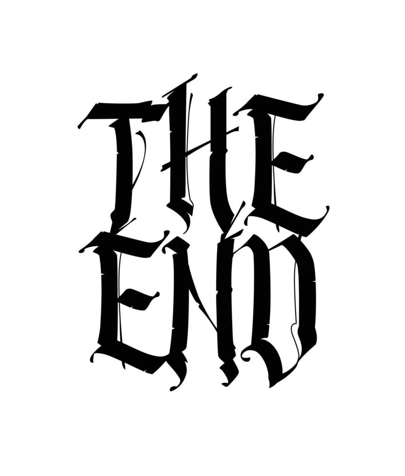 The inscription End in the Gothic style. Vector. Motivational inscription tattoo. Final or end of anything. Medieval style. Screensaver, logo at the end of the film. vector