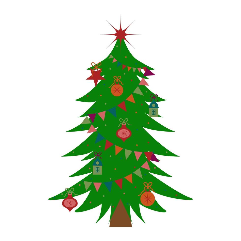 árbol de navidad decorado con bolas de navidad. vector