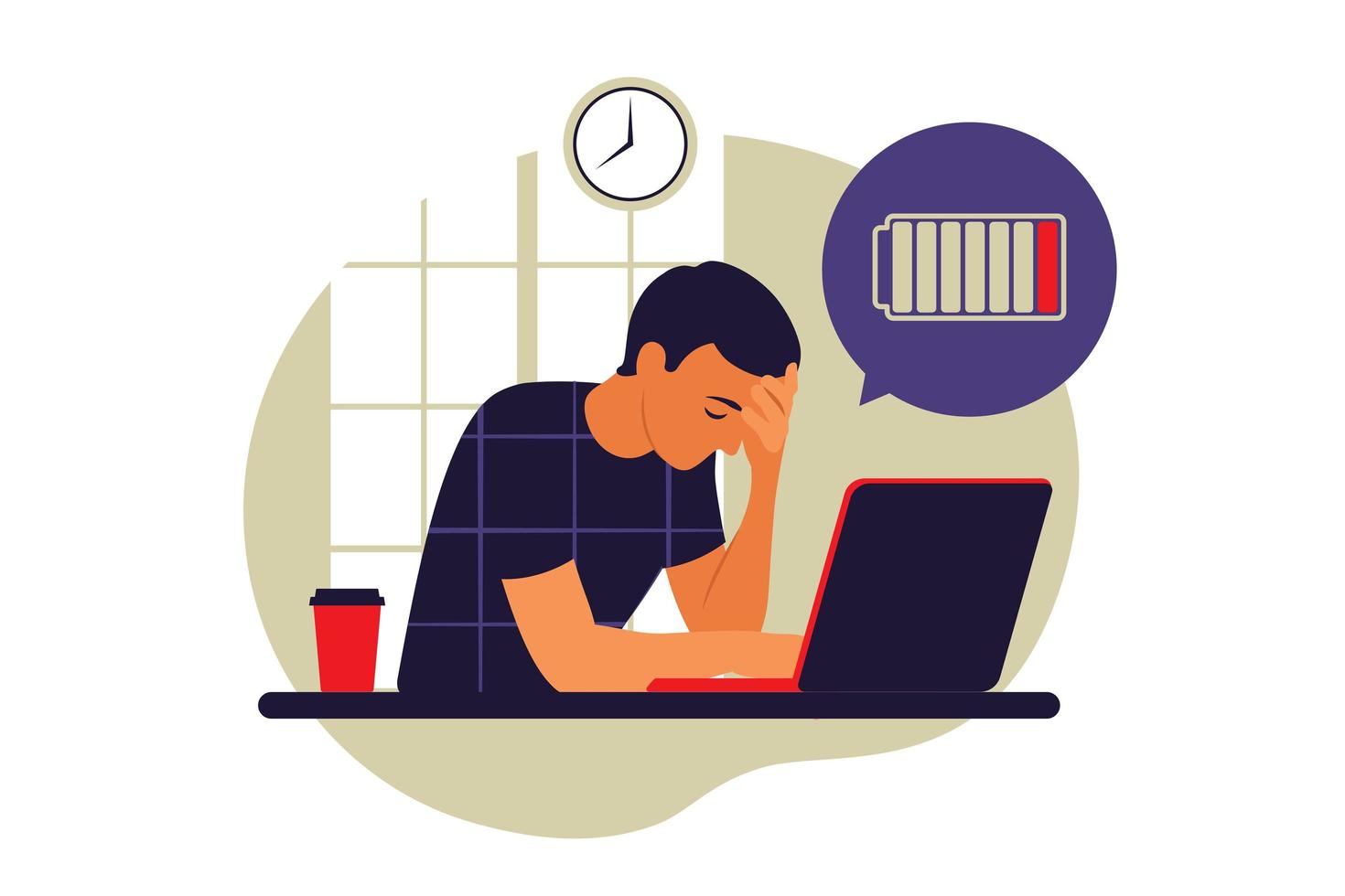 Professional burnout syndrome. Frustrated worker, mental health problems. Vector illustration. Flat