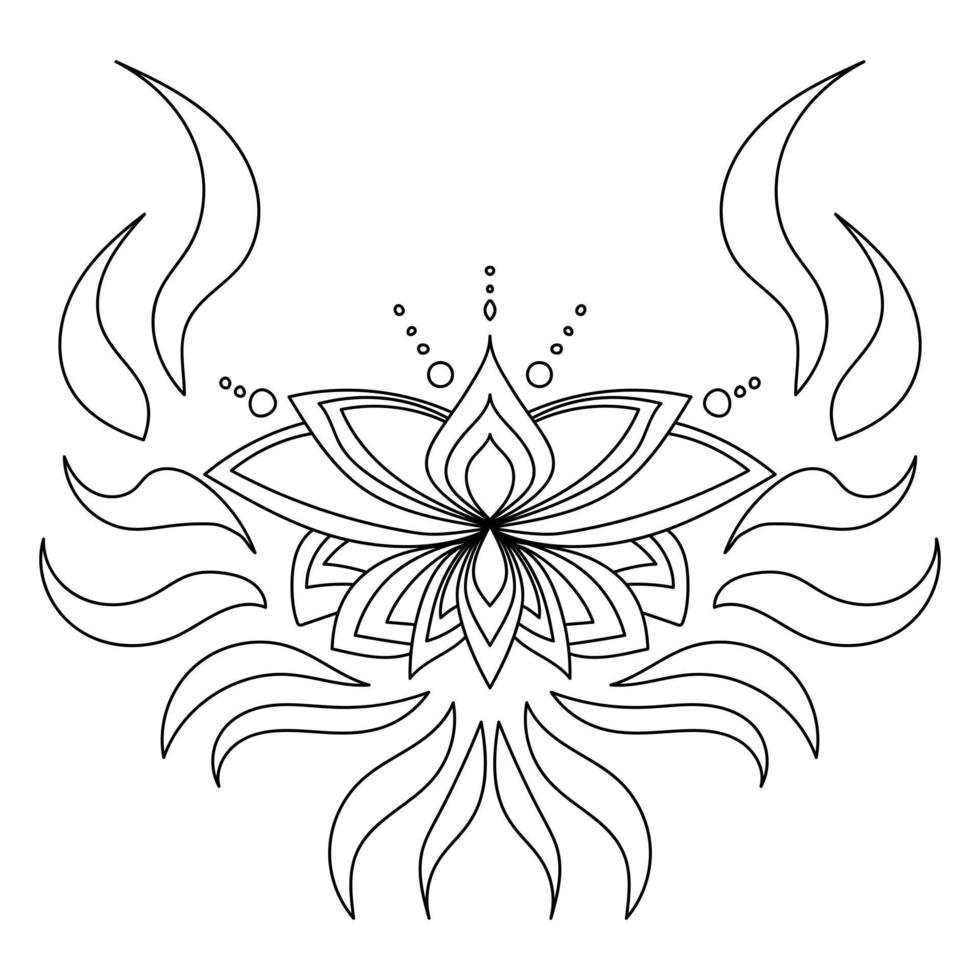 Zen lotus with curls and waves, outline symbolic flower for design vector